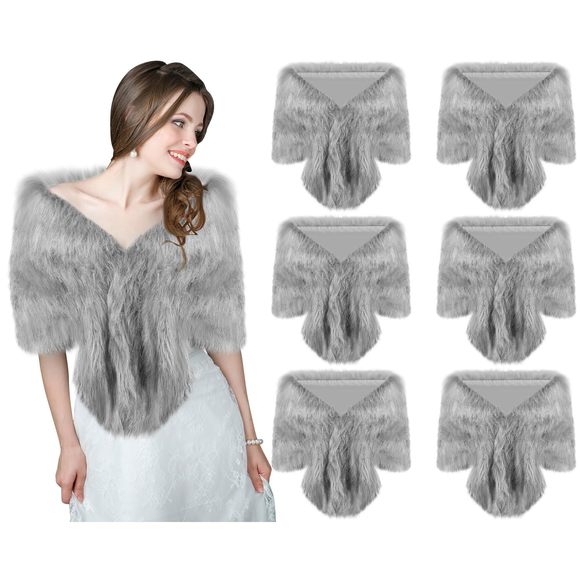 6 Pcs Women's Faux Fur Shawl Wrap Stole Shrug Winter Fur Scarf Cape For🐦